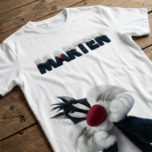 Marten "Fuzzy Sylvester" 3D Textured Oversized Tee – White