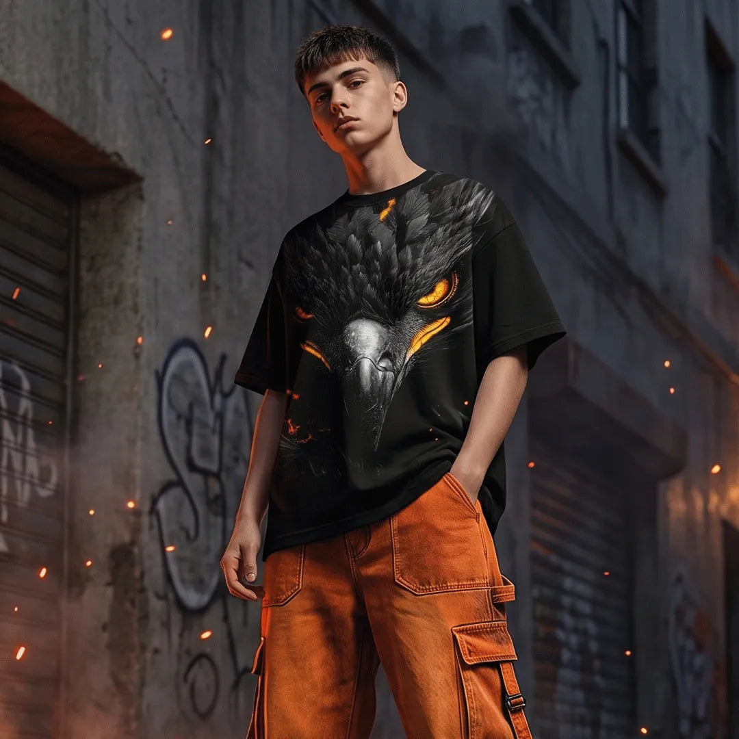 Marten Streetwear "Obsidian Shaheen" Oversized Graphic Tee – Premium Heavyweight Black