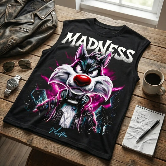 Madness Wolf Graphic Oversized Sleeveless T-Shirt