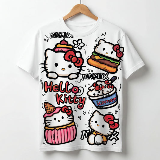 Cute Kitty Character Graphic T-Shirt for Girls