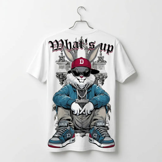 Marten "What's Up" Urban Bunny Graphic Tee โ Premium White Streetwear