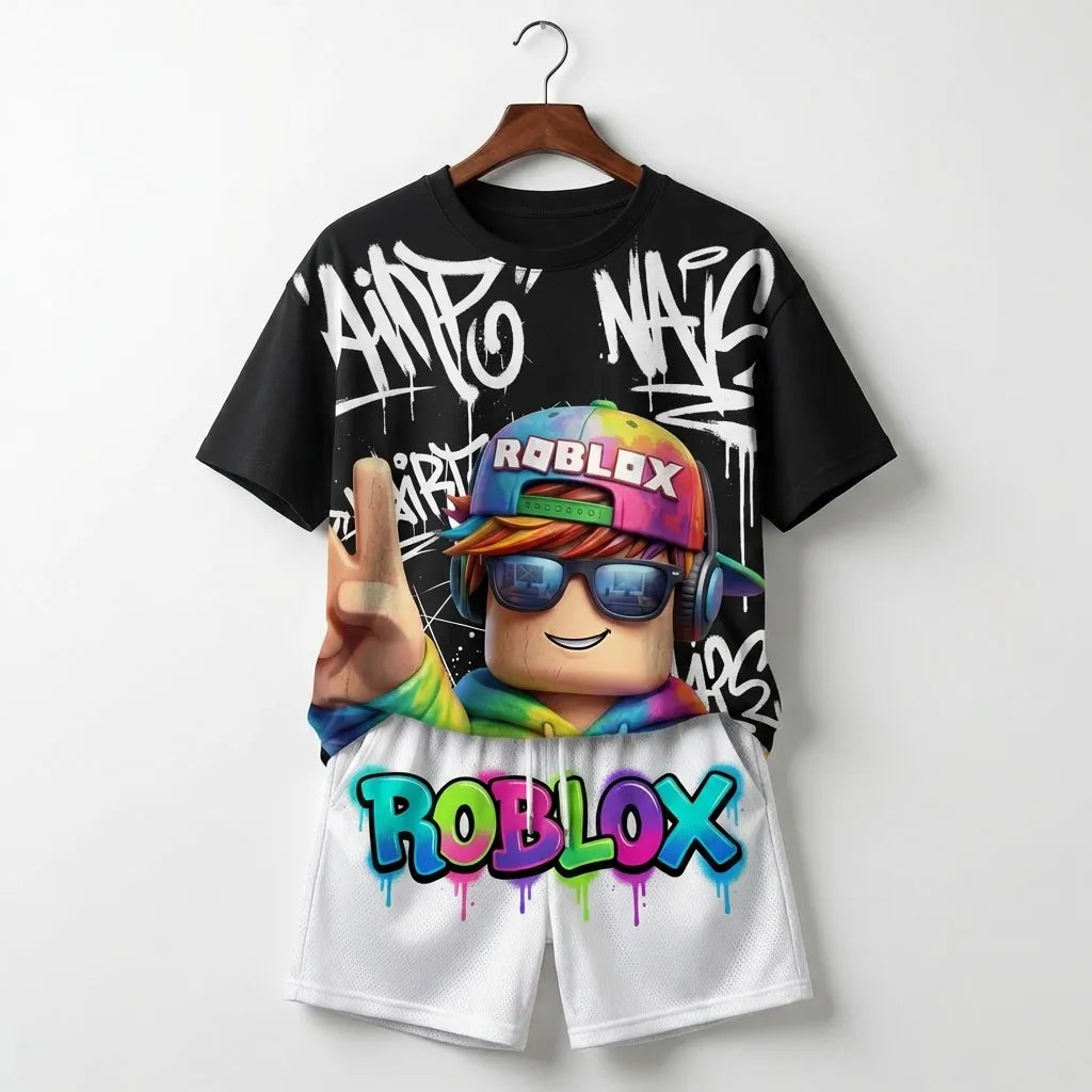 The "Roblox Legend" Gamer Oversized Tee & Shorts– Vibrant Colors Streetwear for Kids