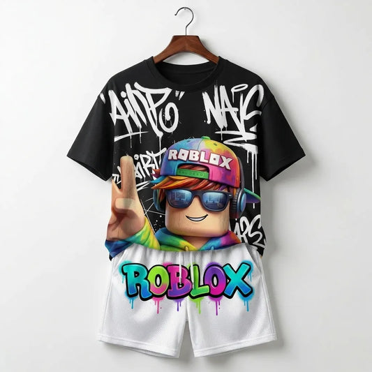 The "Roblox Legend" Gamer Oversized Tee & Shorts– Vibrant Colors Streetwear for Kids