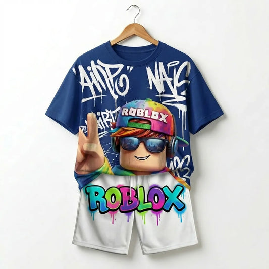 The "Roblox Legend" Gamer Oversized Tee & Shorts– Vibrant Colors Streetwear for Kids