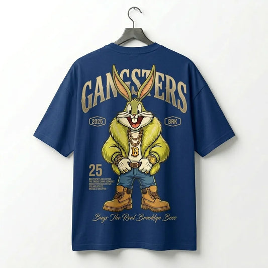 Marten Streetwear: "Brooklyn Boss" Blue Oversized Drop-Shoulder Tee