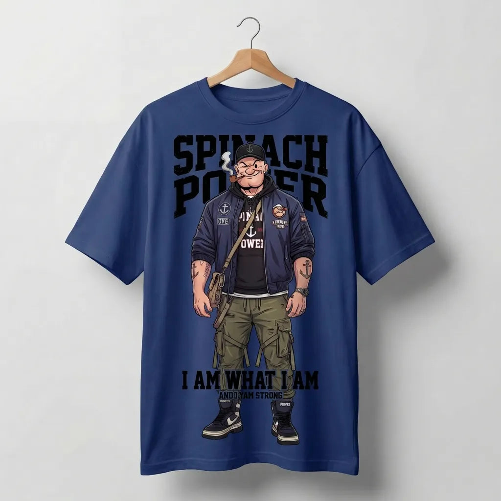 Popeye 'Spinach Power' Oversized Graphic Tee | White & Blue