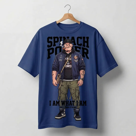 Popeye 'Spinach Power' Oversized Graphic Tee | White & Blue