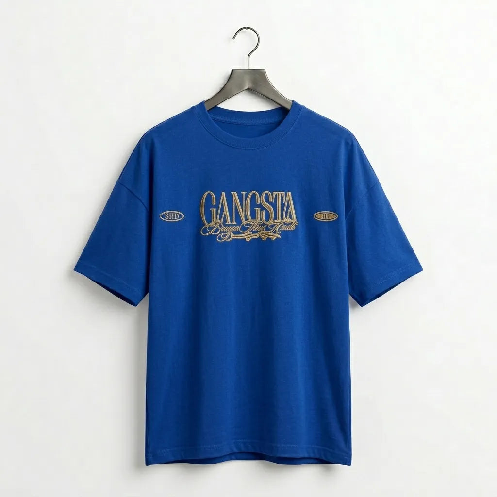 Marten Streetwear: "Brooklyn Boss" Blue Oversized Drop-Shoulder Tee