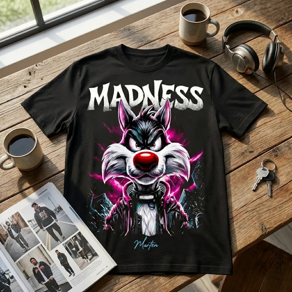 Madness Wolf Graphic Oversized T-Shirt 