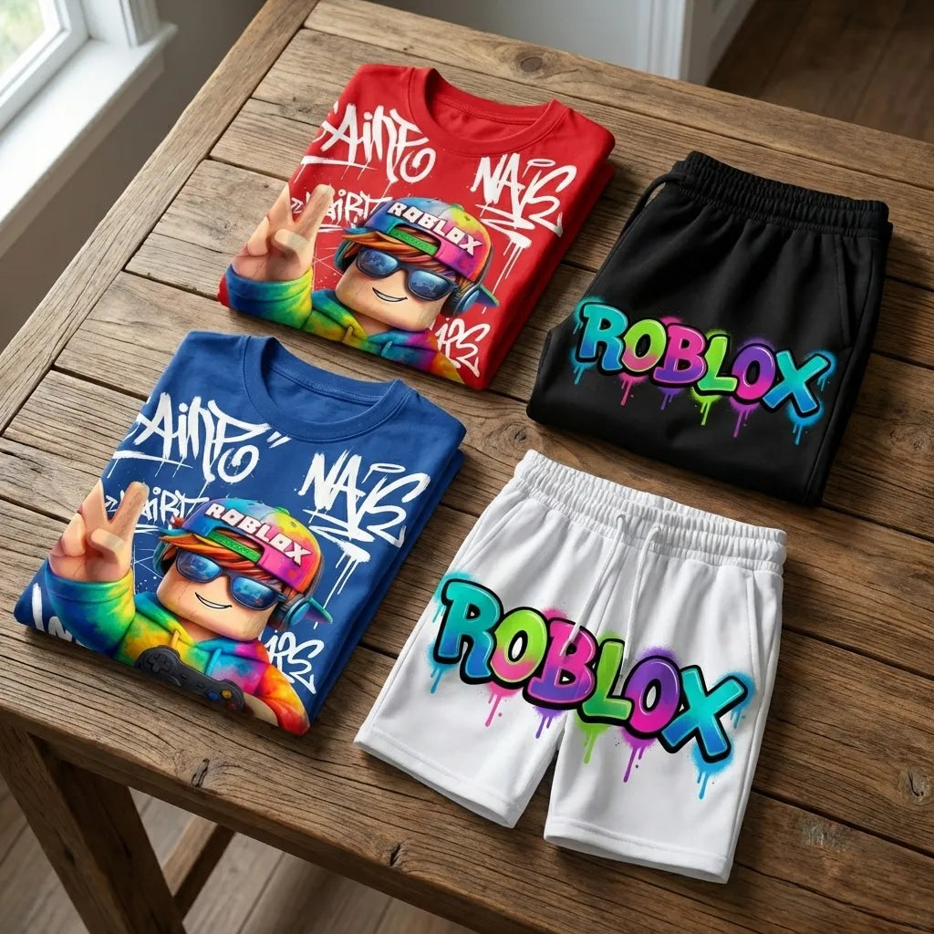 The "Roblox Legend" Gamer Oversized Tee & Shorts– Vibrant Colors Streetwear for Kids