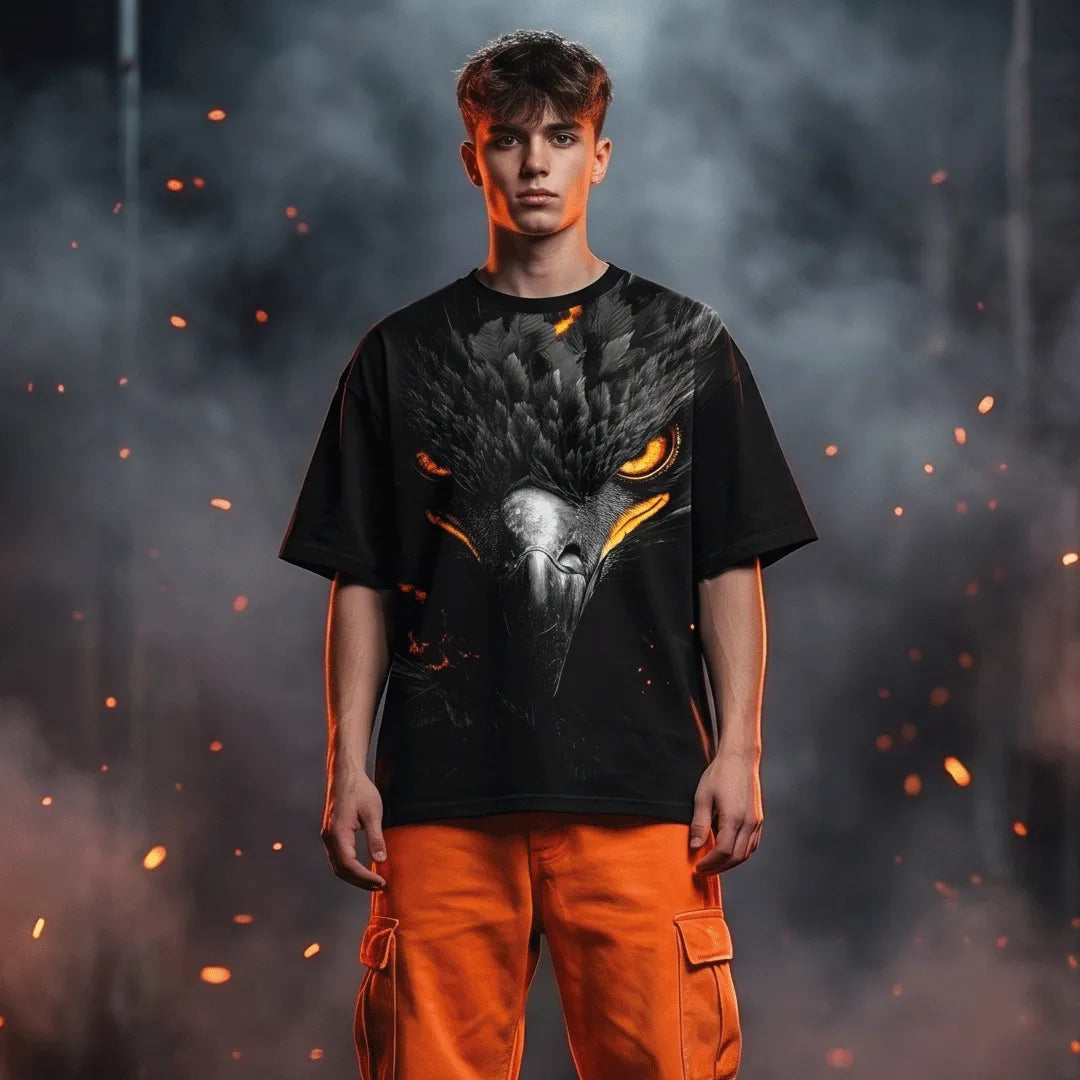 Marten Streetwear "Obsidian Shaheen" Oversized Graphic Tee – Premium Heavyweight Black