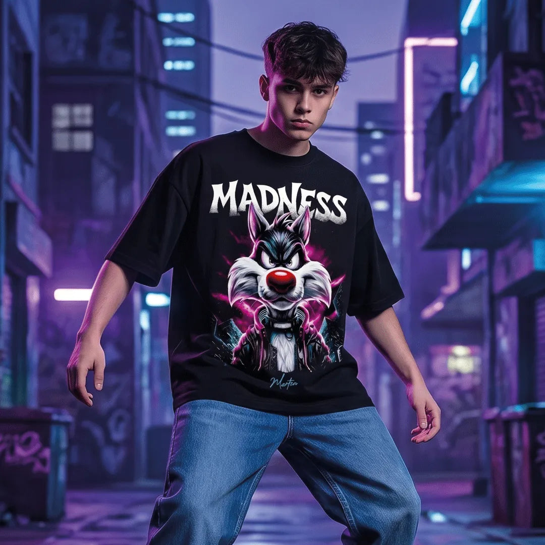 Madness Wolf Graphic Oversized T-Shirt 