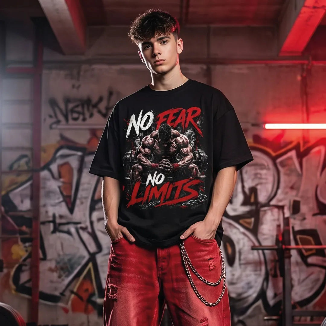 No Fear No Limits Oversized Streetwear T-Shirt – Premium Graphic Gym Tee