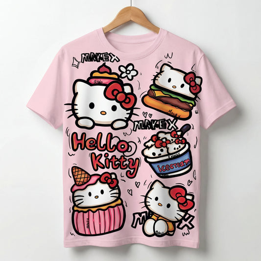 Cute Kitty  Character Graphic T-Shirt for Girls