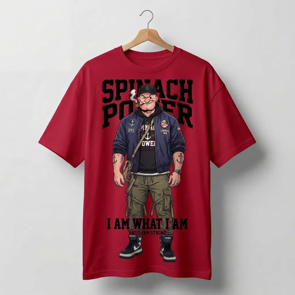 Popeye 'Spinach Power' Oversized Graphic Tee | White & Blue