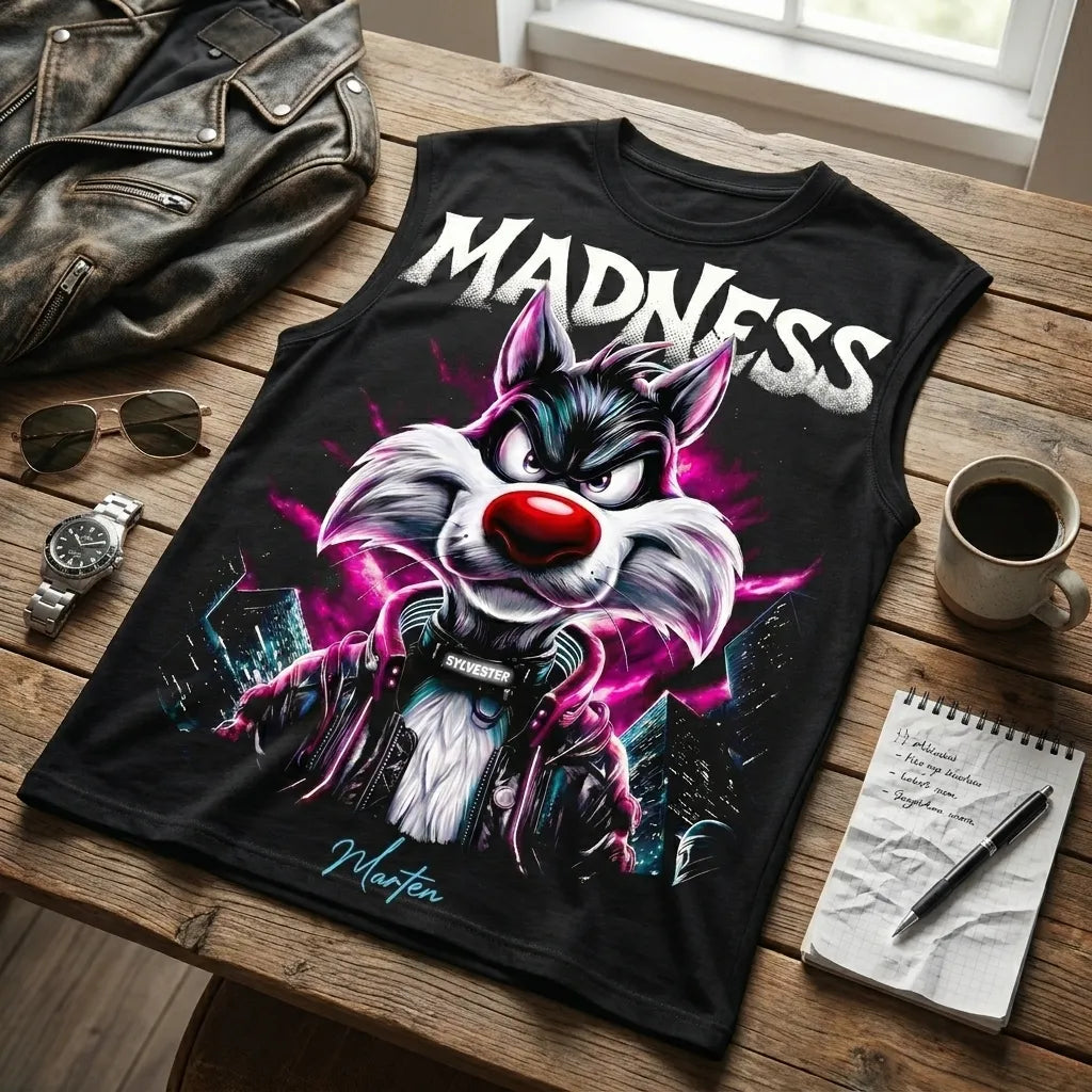 Madness Wolf Graphic Oversized Sleeveless T-Shirt 