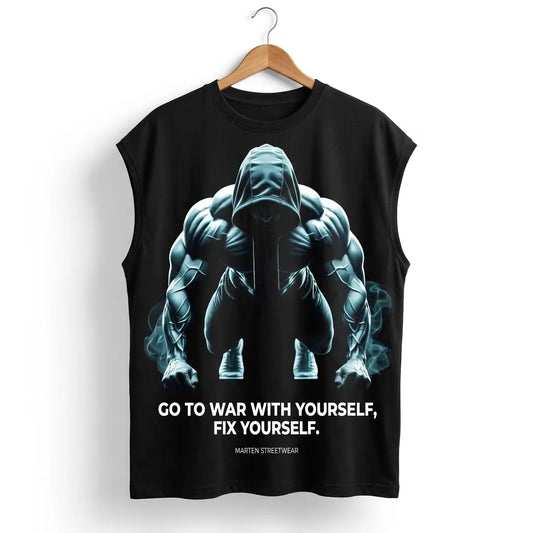 Go To War With Yourself – Premium Oversized Gym & Streetwear Sleeveless T-Shirt