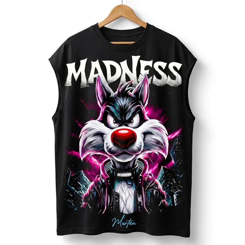 Madness Wolf Graphic Oversized Sleeveless T-Shirt 