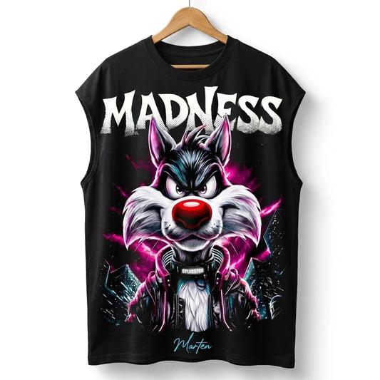 Madness Wolf Graphic Oversized Sleeveless T-Shirt 