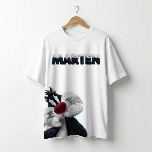 Marten "Fuzzy Sylvester" 3D Textured Oversized Tee – White