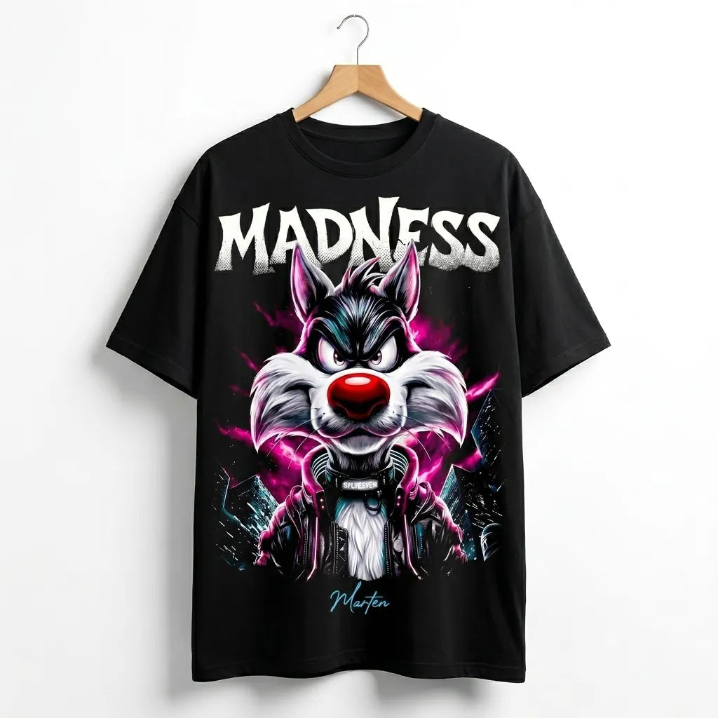 Madness Wolf Graphic Oversized T-Shirt 