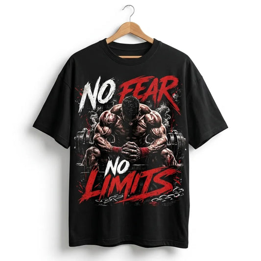 No Fear No Limits Oversized Streetwear T-Shirt – Premium Graphic Gym Tee