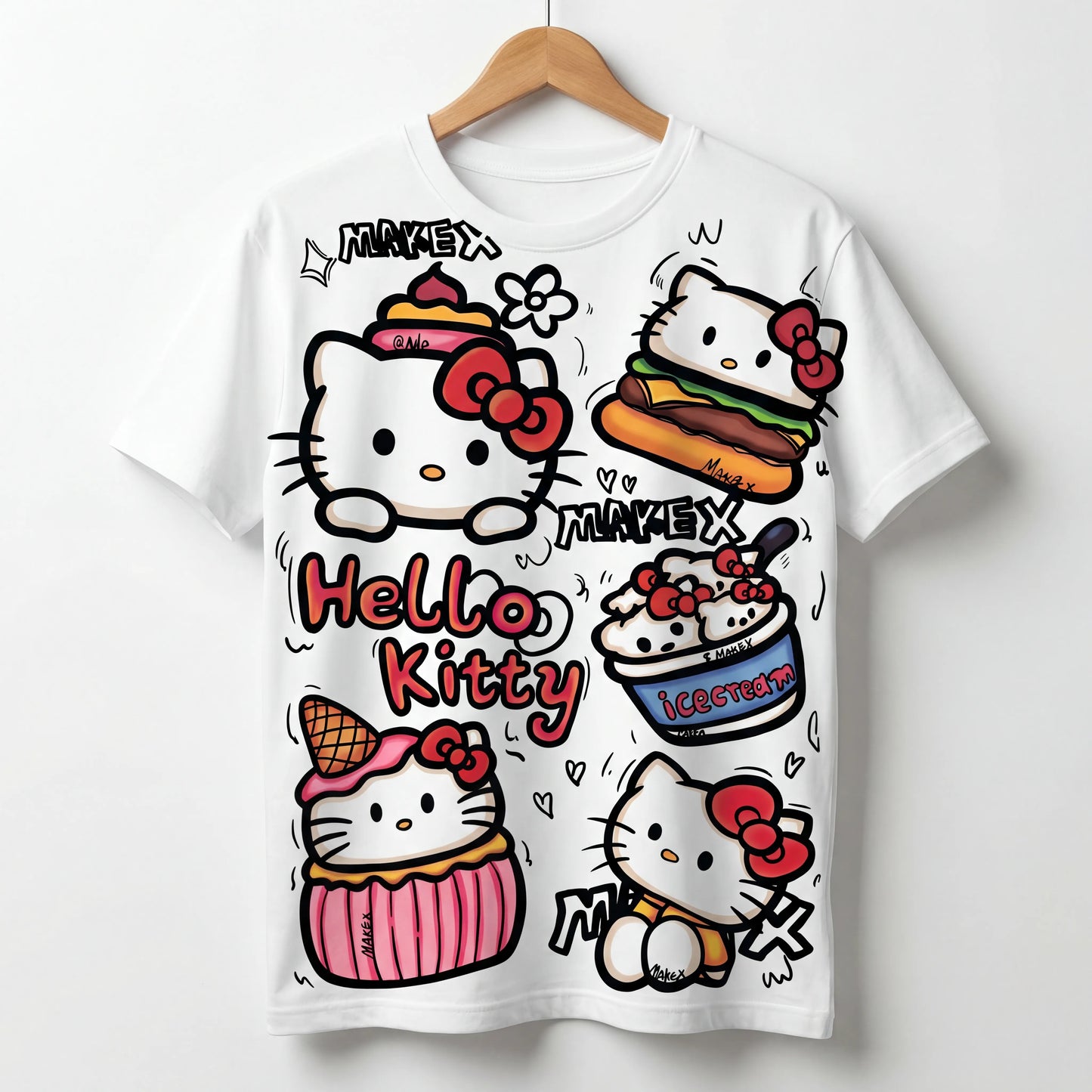 Cute Kitty  Character Graphic T-Shirt for Girls