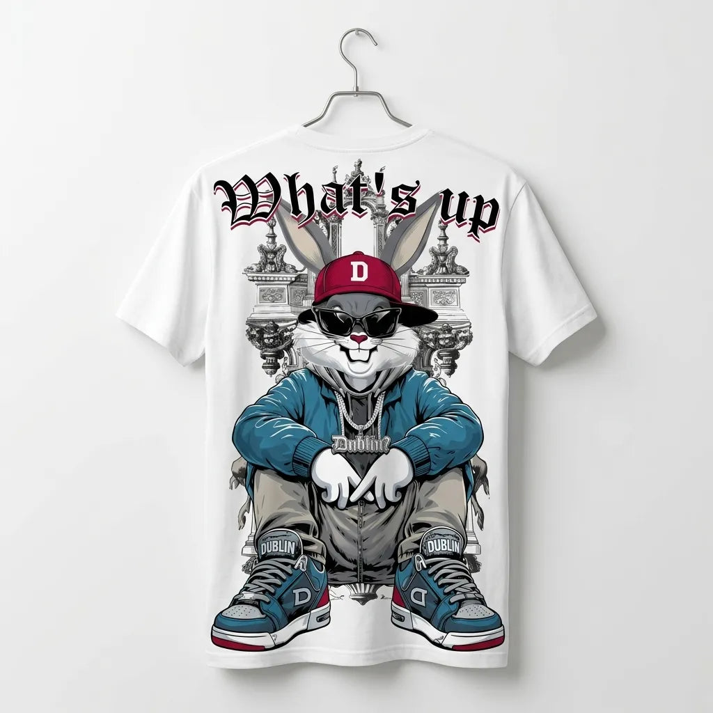 Marten "What's Up" Urban Bunny Graphic Tee – Premium White Streetwear