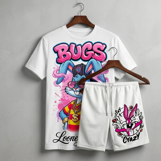 Kids "Stay Crazy" Bugs Bunny Oversized Streetwear Set (T-Shirt & Shorts)