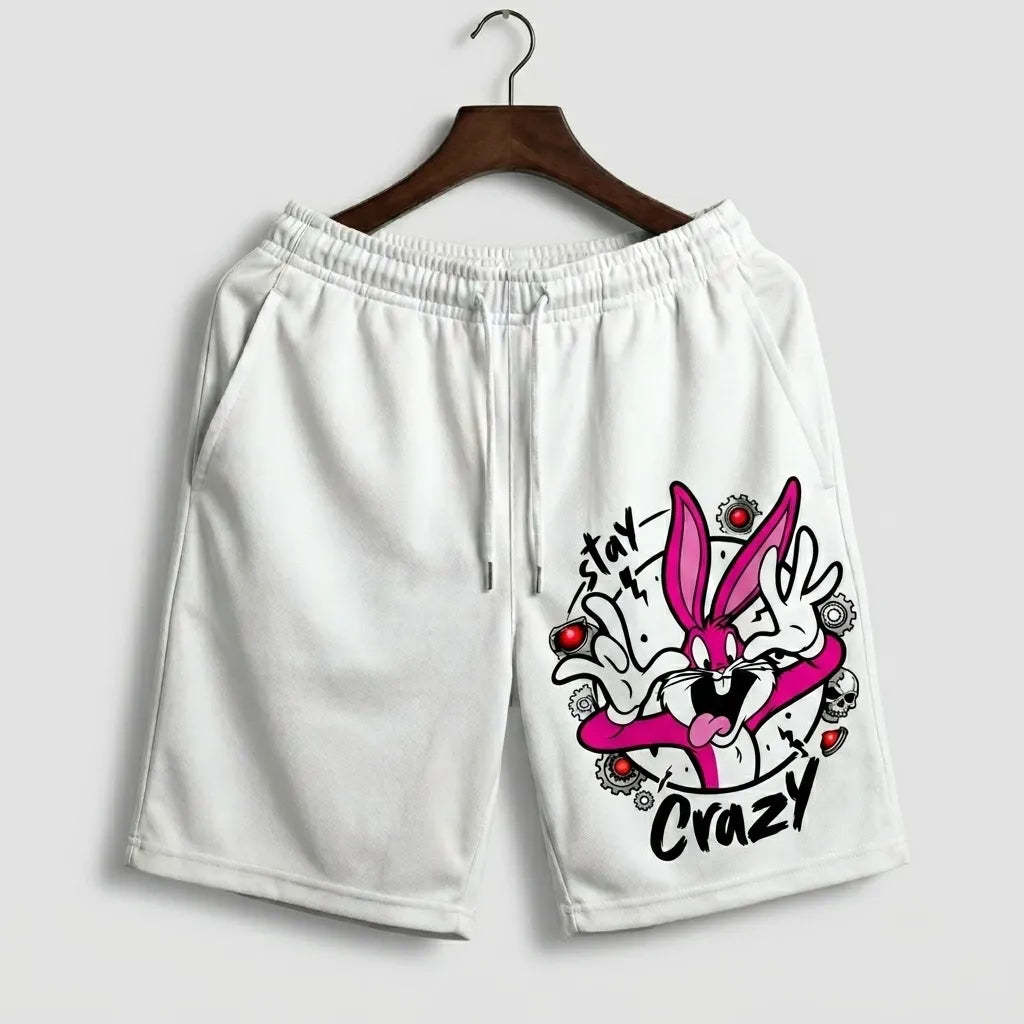 Marten Streetwear – Kids "Stay Crazy" Bugs Bunny Oversized Streetwear Set (T-Shirt & Shorts) - White