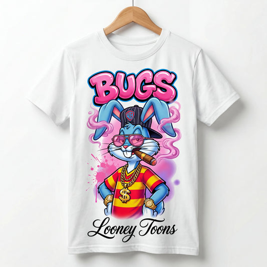 Marten Streetwear – Kids "Stay Crazy" Bugs Bunny Oversized Streetwear Set (T-Shirt & Shorts) - White